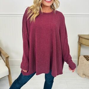 Cozy Burgundy Oversized long sleeve Top